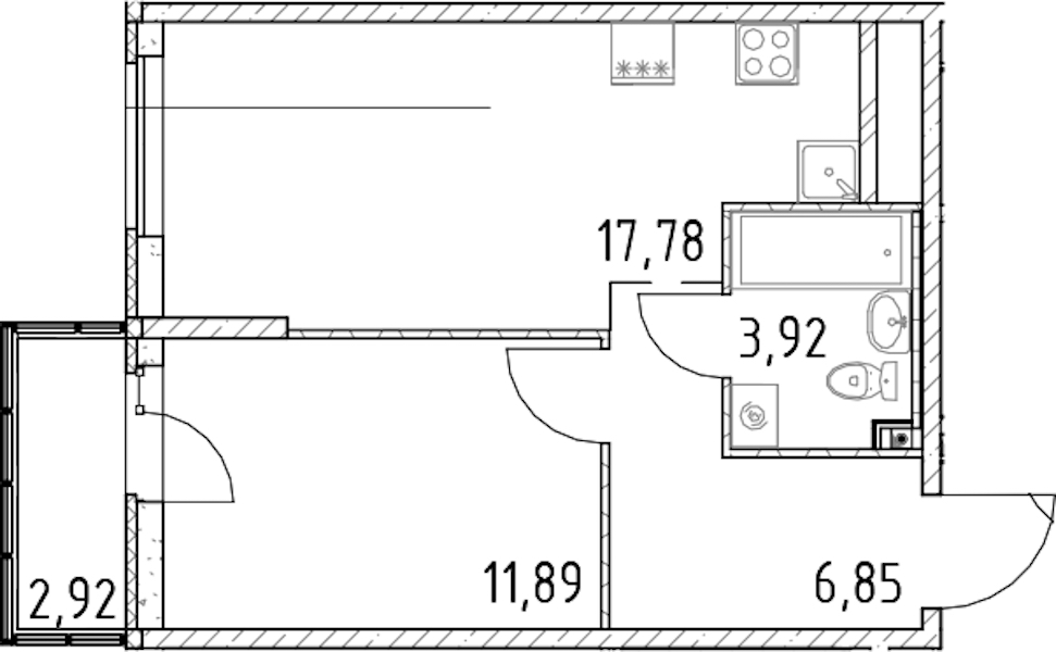 1-комнатная квартира 40.44 м², 22/23 эт., ЖК «Город Первых»